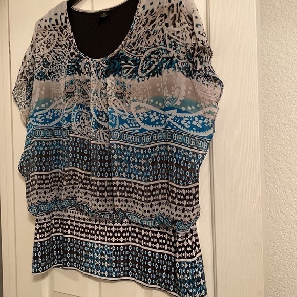 TURQUOISE Blue-black blouse with detail banding fully lined 3XL - Picture 3 of 4